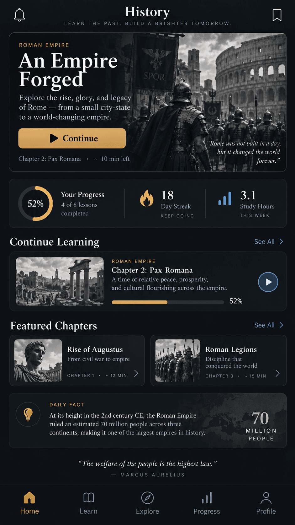 Chronotika's home screen
